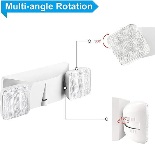 2 Packs LED Emergency Lights with Battery Backup-Exit Signs with Emergency Light-UL Listed Adjustable Square 2 LED Head -Wall Mount Hard Wired 120-277VAC- Fire Resistant Exit Lighting.