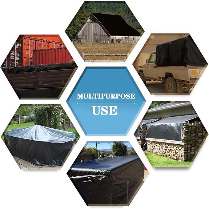 Tarp Heavy Duty Waterproof 12x12ft,TEZONG Black Tarp 12Mil Plastic Tarpaulin Outdoor Tarp Cover for Emergency Rain,Patio Furniture,Wood,Roof,Camping,Car,Pool
