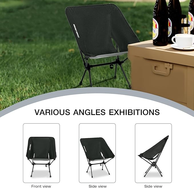 CAMEL CROWN Portable Camping Chair Folding Compact Lawn Lightweight Backpacking Chair with Carry Bag for Outdoor Hiking Beach Travel Picnic Festival Black