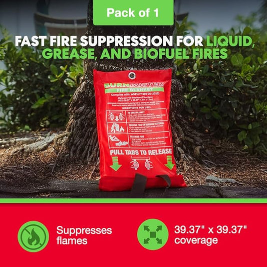 Emergency Fire Blanket - ASTM Certified Fire Suppression Blanket for Home, Kitchen, Grill, Camping, Car & More - 40" x 40" Flame Retardant Fabric, No Mess, Easy Deployment