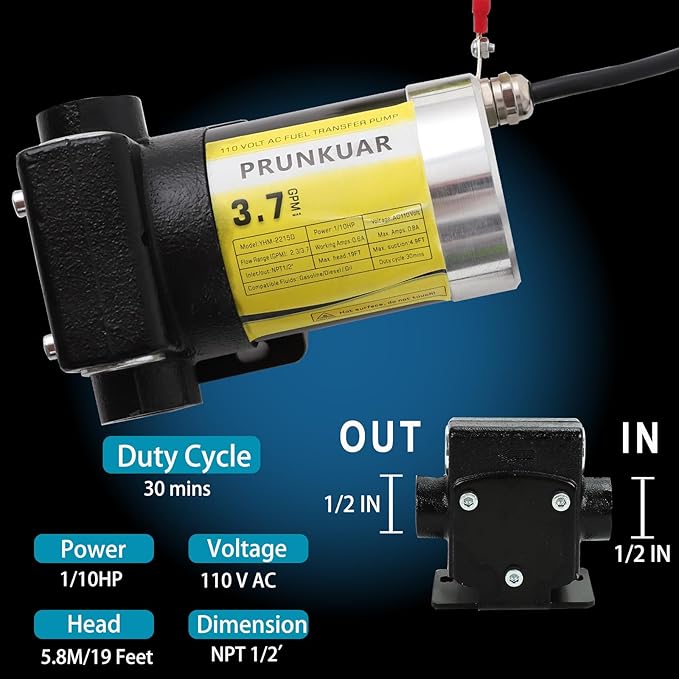 110V Automatic Gasoline Fuel Transfer Pump with Forward and Reverse Pumping, 2.3/3.7 GPM Portable Self-priming Fuel Oil Transfer Pump for Gasoline, Diesel, Kerosene, Biodiesel and More