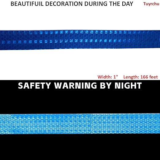Industrial Reflective Tape Blue 1 inch Wide, Outdoor Waterproof High Visibility Safety Warning Adhesive Reflector Strips (166 feet)
