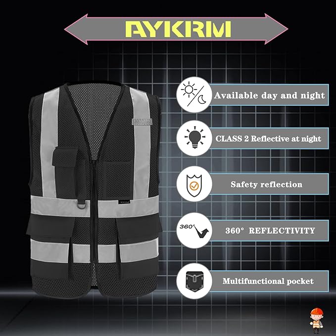 Black safety vest mesh for men small