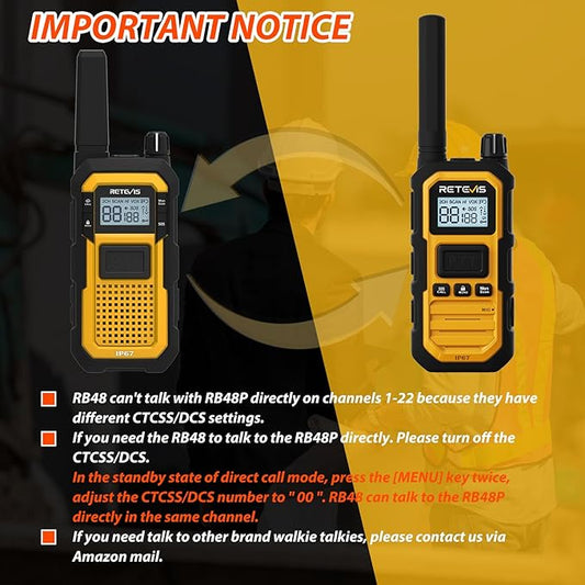 Retevis RB48 Plus Walkie Talkies Long Range, Heavy Duty Rechargeable GMRS Two Way Radios, IP67 Waterproof, Shock Resistant, Group Call, VOX(6 Pack with Gang Charger)