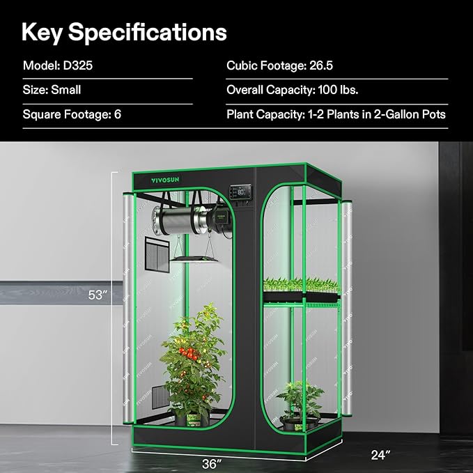 VIVOSUN D325 2-in-1 3x2 Grow Tent, 36"x24"x53" High Reflective Mylar with Multi-Chamber and Floor Tray for Hydroponic Indoor Plant