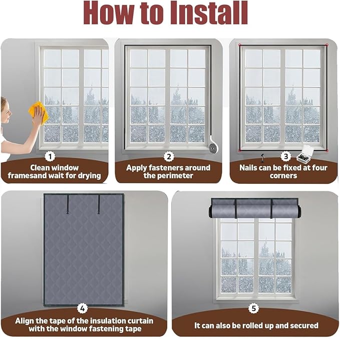 Window Insulation Kit for Winter, Thermal Curtain with Heavy Cotton Oxford Cloth, 20"28"32"36"48"72" Cold Weather Insulated Window Cover for Bedroom RV Attic to Keep Heat Warm(Black,28x28in)