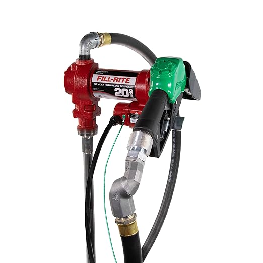 Fill-Rite FR4220HDSQ 12V 20 GPM Fuel Transfer Pump with Discharge Hose, Automatic Nozzle – Green, & Swivel | Gasoline, Diesel, Kerosene, Ethanol Blends, Methanol Blends & Biodiesel