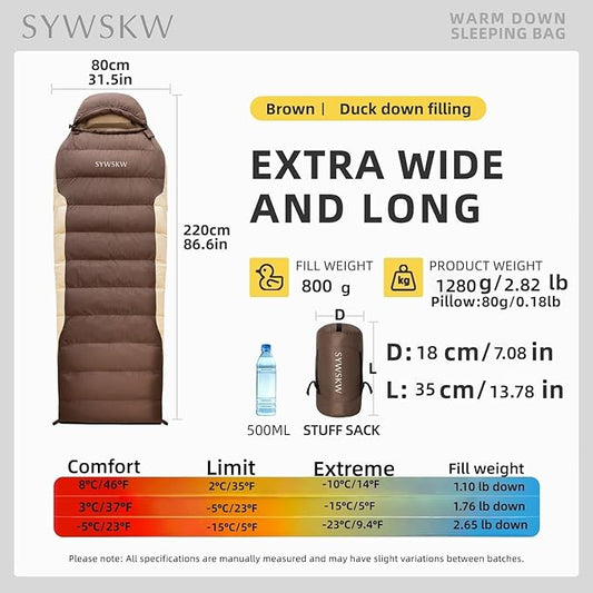 Down Sleeping Bag with Pillow, Ultralight Rectangular Sleeping Bag for Adults, Youth Backpacking,Hiking and Camping Outdoor with YKK Two-Way Zipper 680 FP Down