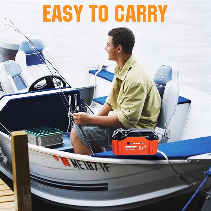 ECO-WORTHY 2 Pack Portable 12V 20AH LiFePO4 Battery, Lithium Deep Cycle Rechargeable Battery, Built-in BMS, 4000+ Cycles,Perfect for Outdoor Camping Fishing Marine Trolling Motor Fishfinder RV