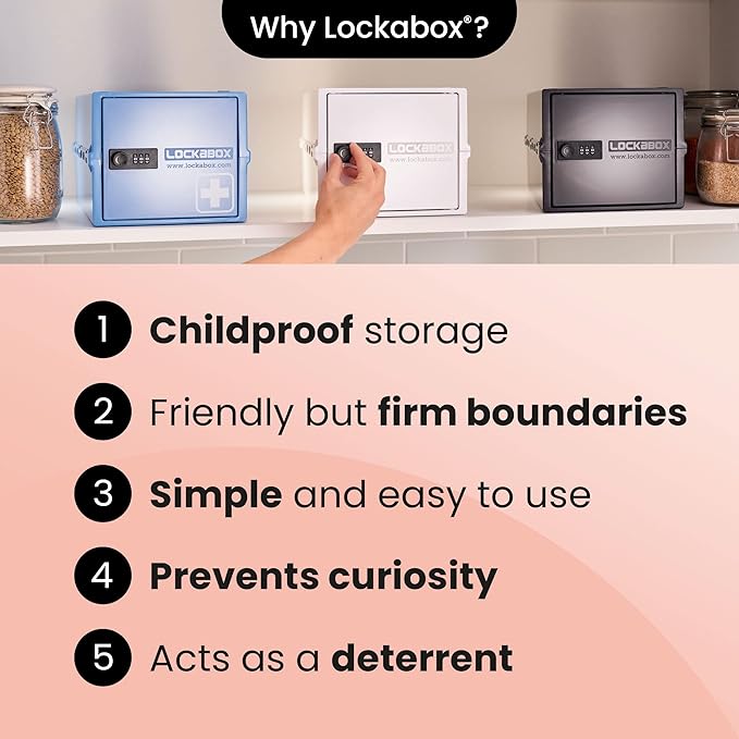 Lockabox One™ | Premium Lock Box | Medium Combination Lock Box For Food, Medicine & Home Safety | External Size 12 x 8 x 6.6 inches (Opal White)