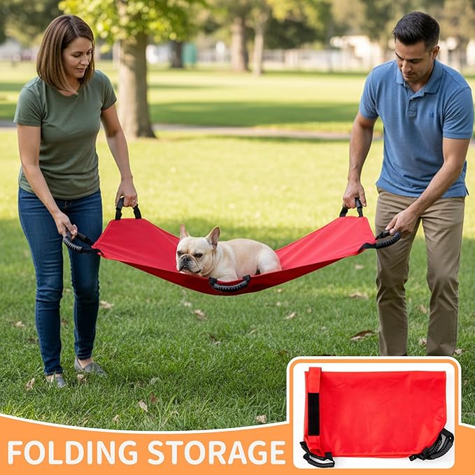 Geiserailie Transport Stretcher for Large Dogs with 6 Handles 47" L x 29" W Animal Folding Emergency Transport Carrier with Safety Strap, Max 250lbs(Red)