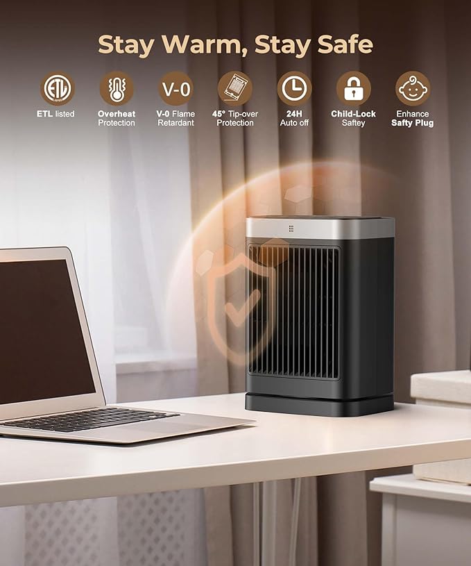 Space Heaters with Motion Sensor,Portable Heaters for Indoor Use,Electric Small Heaters for Large Room Bedroom Office Garage Desk,1500W Ceramic Heating with Remote,Oscillating,Timer,Thermosta