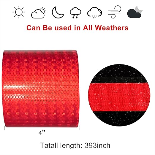 Reflective Tape, Waterproof Self Adhesive Dot Reflective Tape Outdoor Safety Caution Reflector for Trailers, Bikes, Cars(Red, 6 Inch x 32.8 Feet)