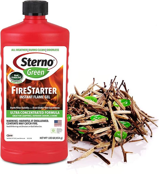 Sterno Fire Starter, Ethanol - Firestarter Instant Flame Gel - Ultra-Concentrated Fuel for Camp Fire or Fireplace - All-Weather Ethanol Burner for Indoor & Outdoor - 16 Oz Each, Pack of 3 Bottles