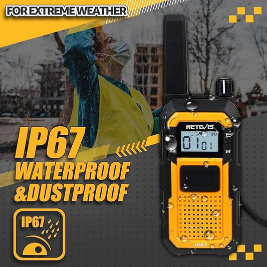 Retevis RB48 Walkie Talkies for Adults, Mil-Standards 810H, Waterproof Two Way Radio with G-Type Earpiece, 2-Meter Dropproof, VOX, Vibration Reminder, Emergency Alert, for Construction Site(6 Pack)