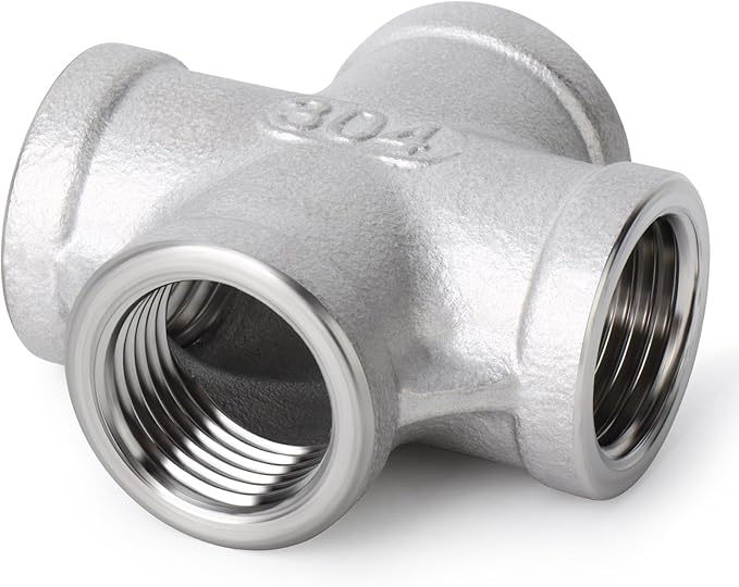 TAISHER 5PCS Stainless Steel 4 Way Pipe Fittings, 1/4" x 1/4" x 1/4" x 1/4" NPT Female Pipe Fittings