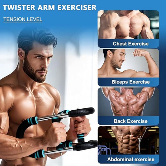 Twister Arm Trainer, 60-100lb Adjustable Power Spring Workout Bar, Arm Trainer for Men/Women, Portable Detachable Design for Home Gym, Arm Chest and Shoulder