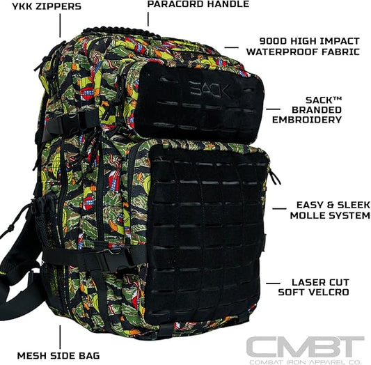 Combat Iron 35L Military Tactical Backpack for Men & Women, Molle Daypack Bug Out Bag, Hiking, Camping, Travel Rucksack with Bottle Holder, Tactiduck Tiger Stripe Camo