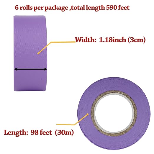 GEYYANG Purple Flagging Tape 6 Pack, Non Adhesive Plastic Ribbon Neon Marking Tape, Hunting Trail Tape, Boundaries and Hazardous Areas Marking, 1.18 in * 98 ft, 3.35 Mil Thick