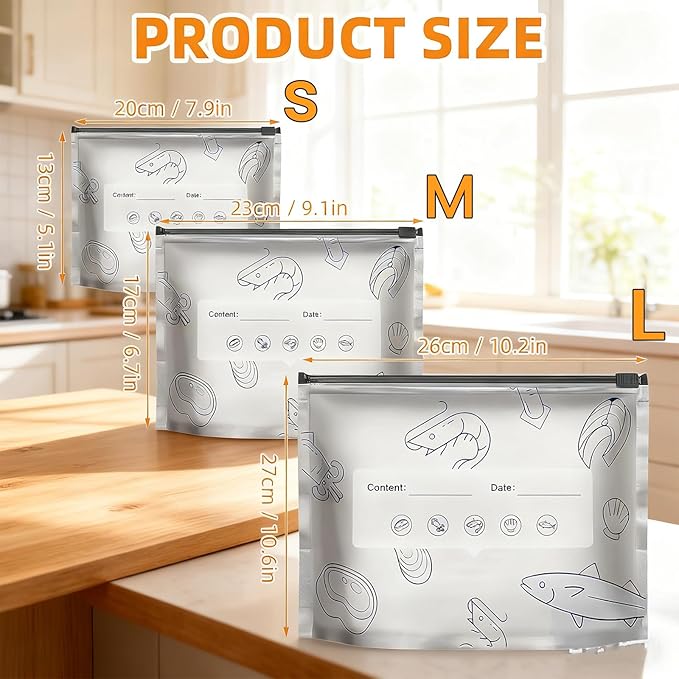 30Pcs Reusable Aluminum Foil Sealable Storage Bags, Thicken Stand Up Foil Sealable Bags with Label and Zip Lock, Aluminum Foil Bags for Food, Vegetable Fruit Meat (10*S+10*M+10*L)