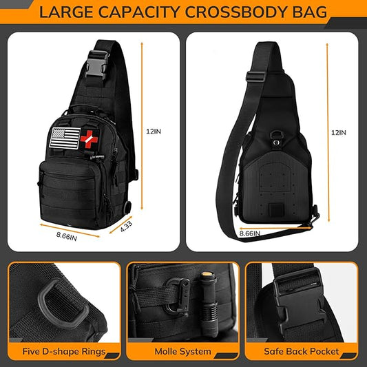 Survival Kit, 250pcs Survival Tools Tactical Gear and Trauma Bag, Survival First Aid Kit with Molle Crossbody Bag & Emergency Tent for Earthquake, Bug Out, Outdoor Adventure, Gifts for Christmas Men