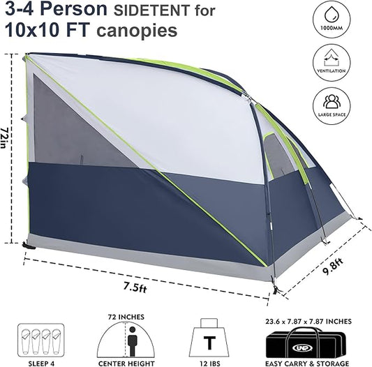 UNP Camping Cube | Pop Up Canopy Side Tent for 10' x 10' Canopies Tent Easy Set Up Gazebo, Dark Blue (Canopy/SHELTER NOT Included)
