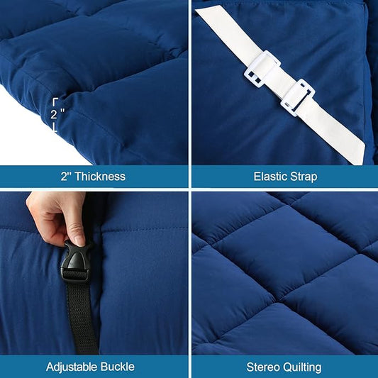 Cot Mattress Topper (Improved Thickness), Foam Quilted Pads for Camping, Soft Comfortable Sleeping Cot Mattress Pad Only, Camping Pad 75"x30" for Camp Cot/Rv Bunk/Narrow Twin Beds, Navy