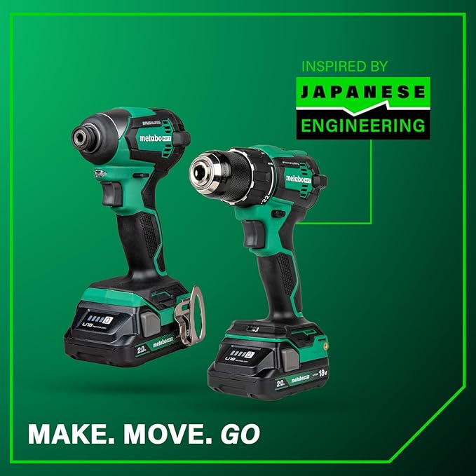 Metabo HPT 18V MultiVolt Cordless Brushless Driver Drill & Impact Driver Combo Kit, Power Tool Kit, 2 Lithium-Ion Metabo HPT Batteries and Charger, High Torque, Compact Lightweight Design, KC18DEXQB