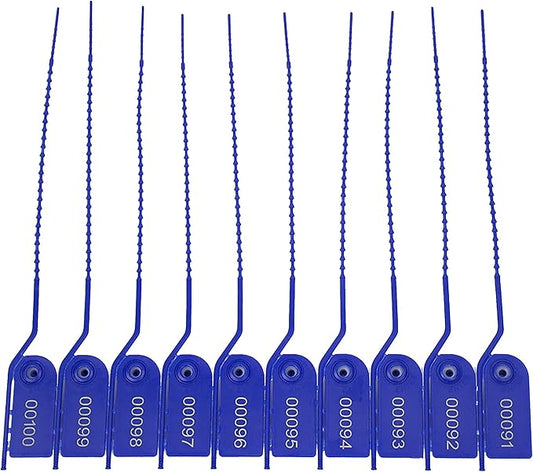 200 Plastic Security Seals Secure Anti-Tamper Fire Extinguisher Tags Numbered Zip Ties Inspection Tags Breakable Label Tags Pull Tite Safey Tags for First Aid Kits, Clothes,Bags (Blue)