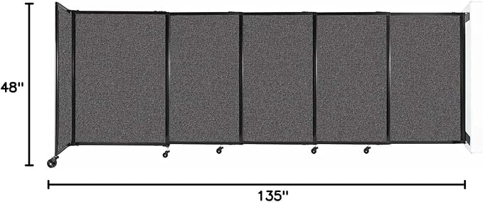 Wall-Mounted Sliding StraightWall Room Divider | Adjustable Widths | Locking Wheels | Room Separator | Up to 11'3" Wide x 4' Tall Charcoal Gray Fabric Panels