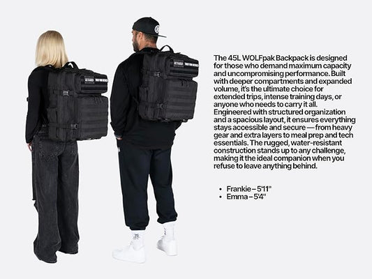 WOLFpak 45L Athletic Gym Backpack - Durable 1000D Waterproof Oxford Material with MOLLE Webbing, Laptop Pocket & Dual Cup Holders, Durable Fitness/Travel/Military Daypack (Nightshade Edition)