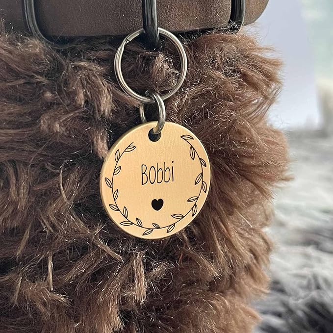 Cat Dog ID Tags Personalized 9 Corolla Styles Flower Wreath to Choose for Extra Small Pets Collar Accessories Brass Copper Engraved Custom on Both Side