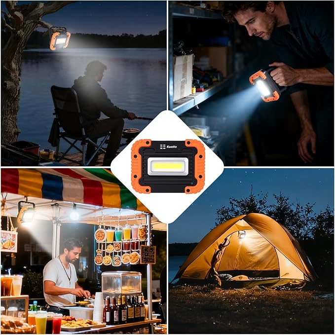 KunHe 8 Pack Magnetic Battery Powered Work Light 500 Lumen Portable Work Light with IPX4 Waterproof 180° Rotating Bracket COB LED for Camping Fishing Car Repair Emergency