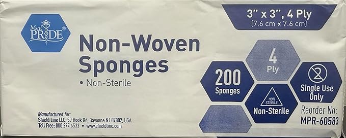 MED PRIDE 3x3 in Gauze Pads 200 Pack, Nonsterile, 4 Ply, Nonadherent Mesh Bandages, Absorbent Wound Care Dressing Sponges