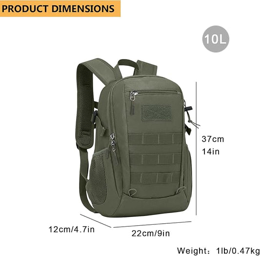 ArcEnCiel 10L/20L Mini X-Small Tactical Backpack MOLLE Daypack Gear Pack Camping Bag with Patch