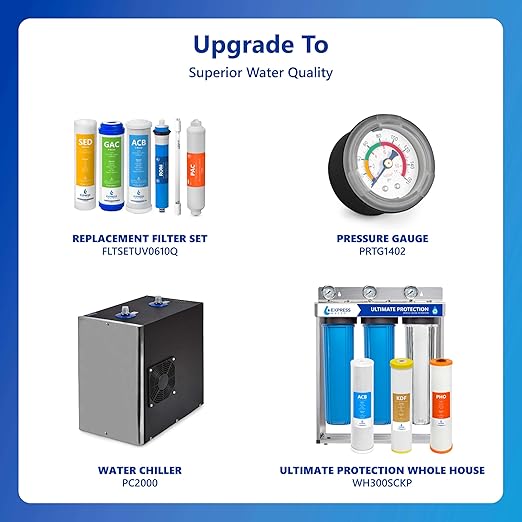 Express Water Reverse Osmosis Ultraviolet Water Filtration System – 100 GPD (Modern Chrome Faucet)