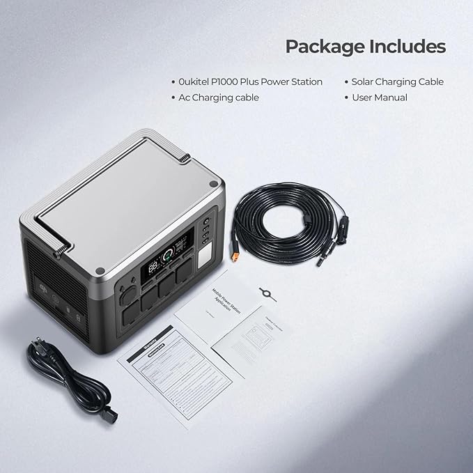 OUKITEL P1000 Plus Solar Generator with 200W Solar Panel, 1800W (3600W Peak) Portable Power Station, 1024Wh LiFePO4 Battery with APP, for Home, Power Outages, Camping & RVs