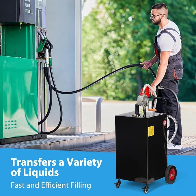 40 Gallon Fuel Caddy with Manual Pump, Heavy Duty Portable Gas & Diesel Transfer Tank on 4 Wheels, Spill-Proof Container for Truck, Tractor, Boat, ATV, Farm,Orange