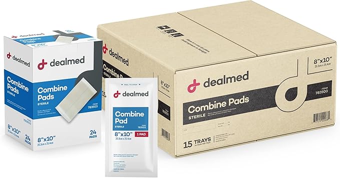 Dealmed Abdominal Combine Pads 8"x10" (8,640-Pallet) Sterile Individually Wrapped, ABD Pads, Absorbent, Non Adherent for Wound Care, Drainage, First Aid, (24/Box; 15/Case; 24/Pallet)