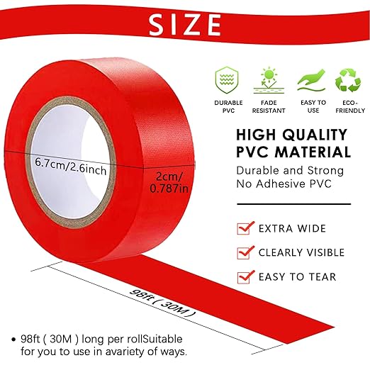 5 Pack Red Flagging Tape, Non-Adhesive Plastic Ribbon Neon Marking Roll, 0.78"*500ft, Marking Tape for Tree Marking, Hunting, Boundaries and Hazardous Areas,Trail Marking