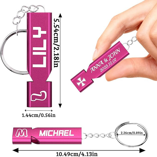 10Pcs Custom Emergency Whistles, Personalized Aluminum Safety Survival Whistle with Keychain, Engraved Name or Logo, Double Tube High Pitch for Outdoor Camping, Hiking, Boating, Fishing