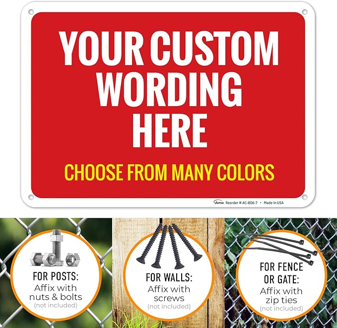 Custom Personalized Signs For Home, Office, Business, Delivery, Decor, Indoor/Outdoor Use Yellow Sign, 10x7 Aluminum Inches, Rust Free .040 Aluminum, Fade Resistant, Made in USA