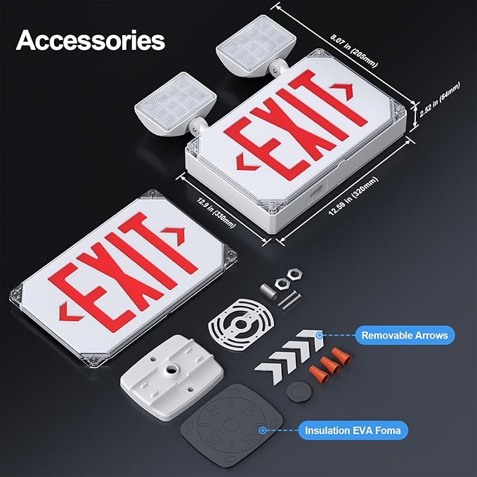 Wet Location Emergency Exit Signs with Adjustable Lights Battery Backup, UL Listed Double Face Exterior Led Exit Sign Combo, Hardwired Waterproof Red Exit Light, AC120/277V, Wall/Side Mount (2 Pack)