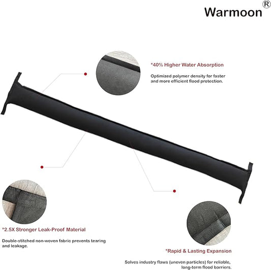 Warmoon 10ft Self-Absorbing Flood Barriers - Ideal for Home Doorways, Garage Floors & Commercial Entrances, Quick Water Activation (10ft (Pack of 1))