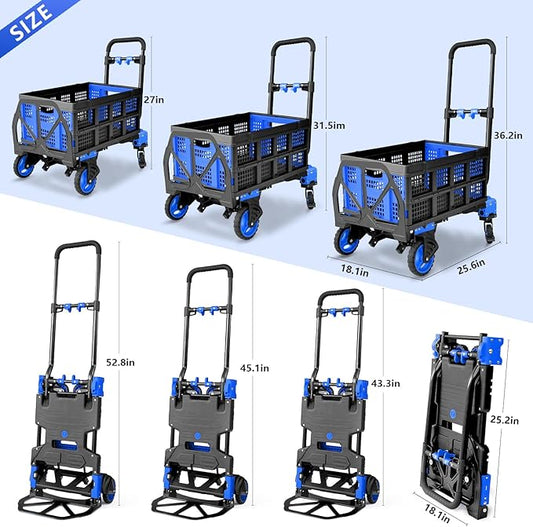 2 in 1 Hand Truck Dolly Foldable, 330LB Folding Hand Truck Heavy Duty Carrying, Folding Hand Cart with Retractable Handle Dolly Cart for Moving