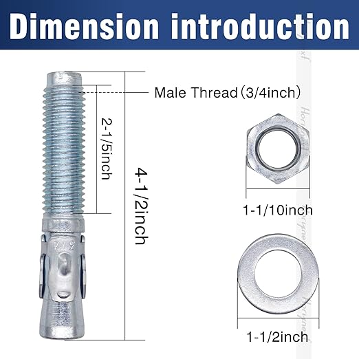3/4" x 4-1/2" Wedge Anchor, for Cement and Concrete only, zinc-Plated Carbon Steel Screws and lag Bolts ( 10 pcs