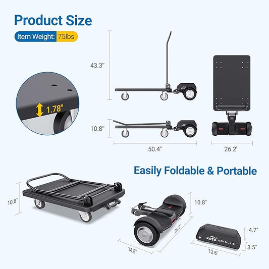 Electric Platform Truck,661lbs Capacity Heavy Duty Flatbed Cart, 1000W Powered Hand Truck Cart,15.5 Mile Endurance, for Warehouse High-Frequency Sorting, Stocking & Picking