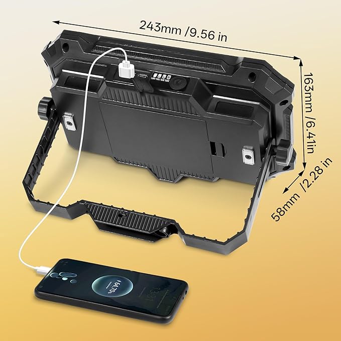 LED Work Light Rechargeable Outdoor, 12000mAh Work Flood Light 10000LM with 4 Light Modes as Power Bank for Camp Essentials, IP65 Waterproof Emergency Lantern for Tent, Power Outages, Car Repair