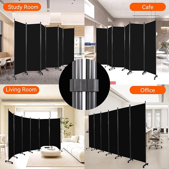 Room Divider 132''W Wall Divider for Room Partition (Heavy Duty Base) 6 Panel Partition Room Dividers, Freestanding Room Divider Screen Separation W/Wheel Folding Privacy Screen Panel Space Separator