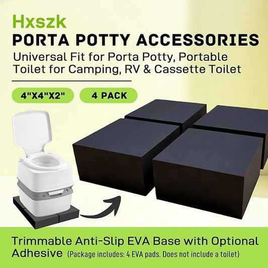 2-Inch Height Lift Porta Potty Pads 4 Pack - 4x4x2 Inch Universal Base for Portable, RV, Cassette Toilets, Anti-Slip Trimmable EVA Pads with Adhesive